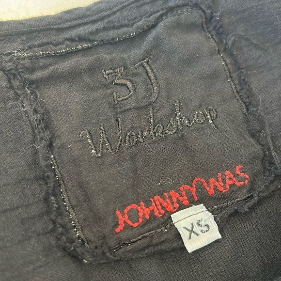 3J Johnny Was Workshop Black Tunic Dress with White Embroidery Boho Gothcore XS - Picture 2 of 13